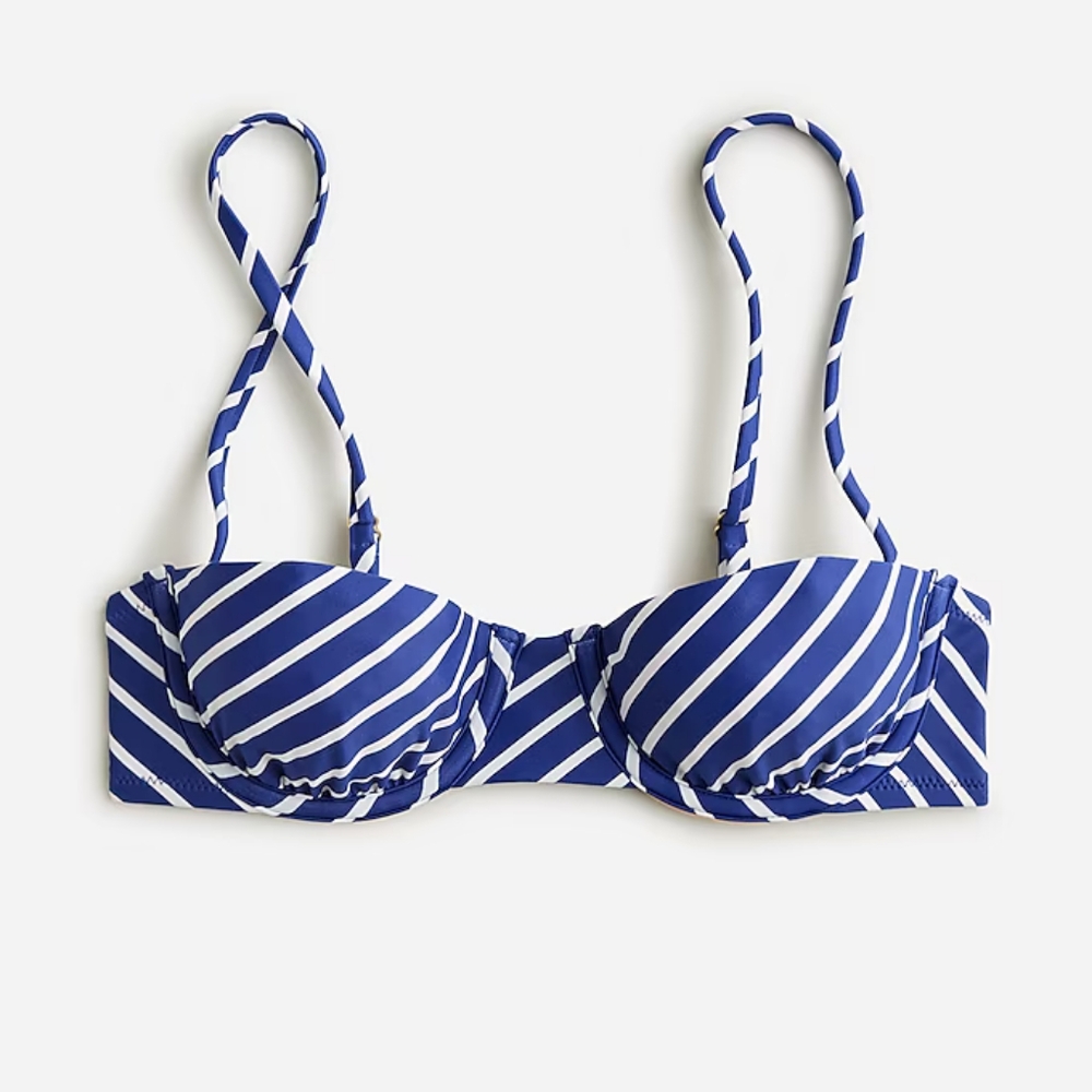 J.Crew striped balconette underwire bikini top, 36A, blue